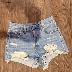 Levi's Distressed Light Blue Denim Cutoff Shorts